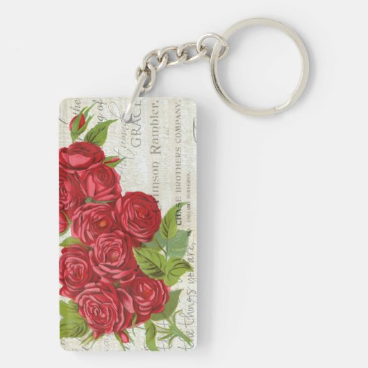  Shabby Chic Red Roses Antiek script Sleutelhanger (achterkant)