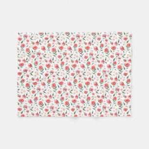Shabby Chic Red Roses  Fleece Blanket