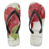 Shabby Chic Red Roses op Antiek script Teenslippers (Voetbed)