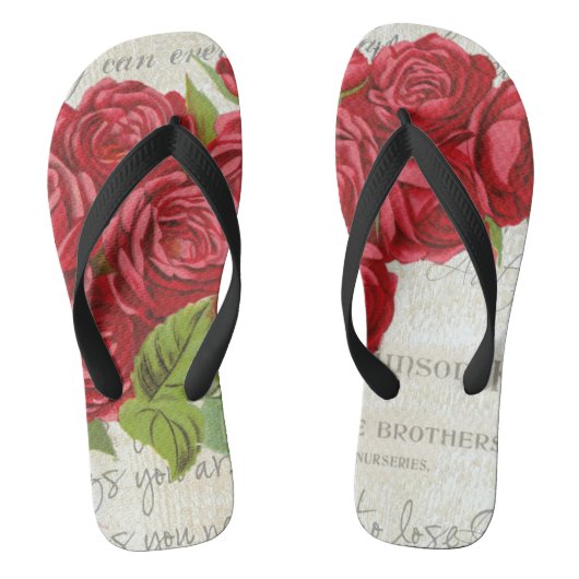  Shabby Chic Red Roses op Antiek script Teenslippers (Voetbed)