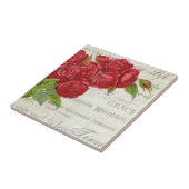 Shabby Chic Red Roses op Antiek script Tegeltje (Zijkant)