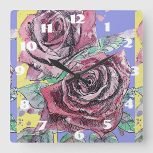 Shabby Chic Red Roses Roos Art-kamerklok Vierkante Klok