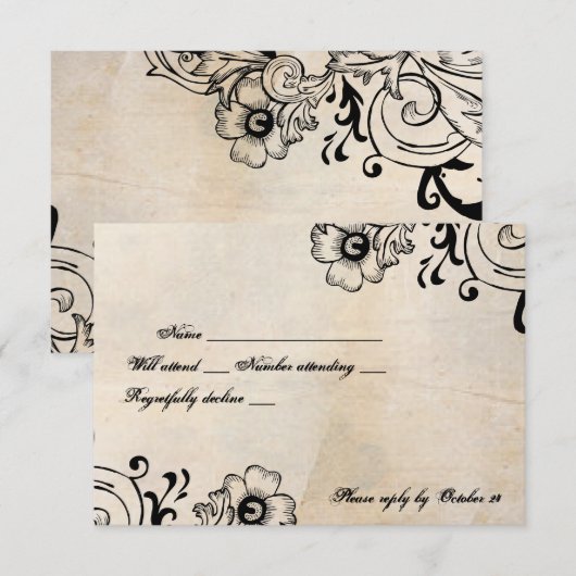 Shabby Chic Retro Floral rsvp met enveloppen (Voorkant / Achterkant)