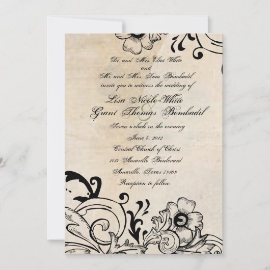 Shabby Chic Retro Floral Wedding Uitnodiging (Voorkant)