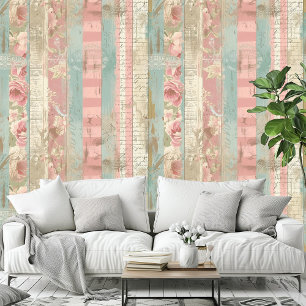 Shabby Chic Romantisch  Rozen Houten Patroon Behang