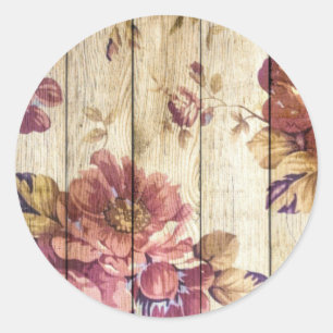 Shabby Chic Romantische Rozen op houten wand Ronde Sticker