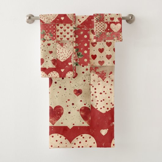 Shabby Chic Rood Patchwork Patroon Bad Handdoek (Insitu)