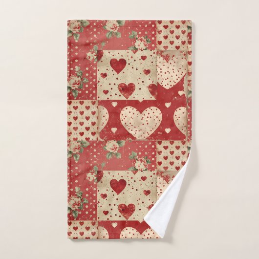 Shabby Chic Rood Patchwork Patroon Bad Handdoek (Handdoek)
