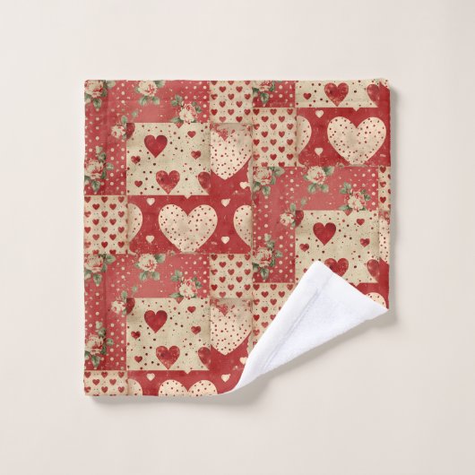 Shabby Chic Rood Patchwork Patroon Bad Handdoek (Wasdoekje)