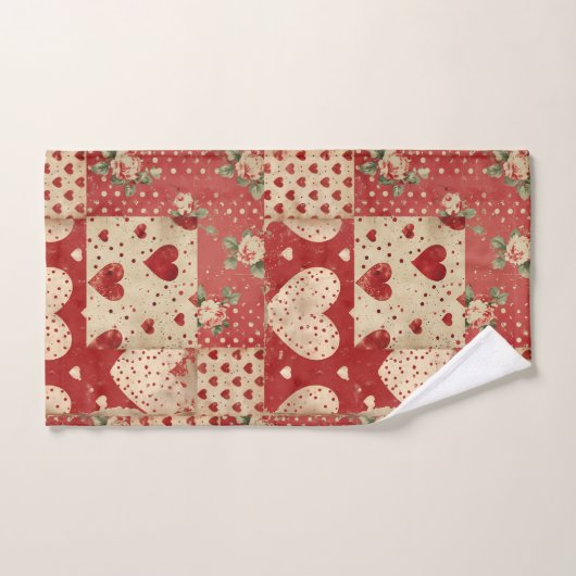 Shabby Chic Rood Patchwork Patroon Bad Handdoek (Handdoek)