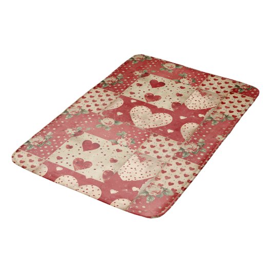Shabby Chic Rood Patchwork Patroon Badmat (Gekanteld)