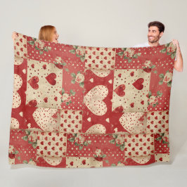 Shabby Chic Rood Patchwork Patroon Fleece Deken