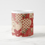  Shabby Chic Rood Patchwork Patroon Grote Koffiekop (Voorkant)