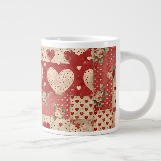 Shabby Chic Rood Patchwork Patroon Grote Koffiekop (Rechts)