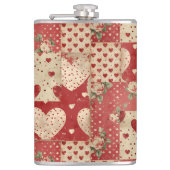  Shabby Chic Rood Patchwork Patroon Heupfles (Voorkant)