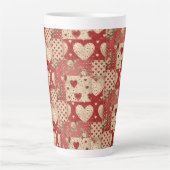  Shabby Chic Rood Patchwork Patroon Latte Mok (Voorkant)