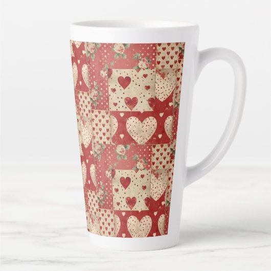  Shabby Chic Rood Patchwork Patroon Latte Mok (Rechts)