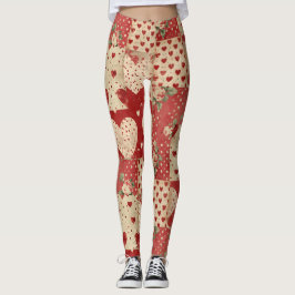 Shabby Chic Rood Patchwork Patroon Leggings