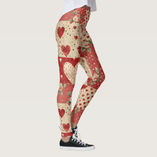 Shabby Chic Rood Patchwork Patroon Leggings