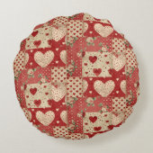Shabby Chic Rood Patchwork Patroon Rond Kussen (Achterkant)