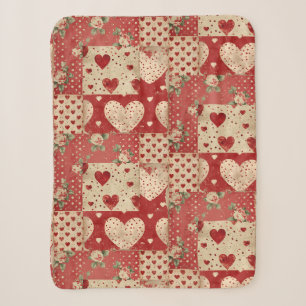 Shabby Chic Rood Patchwork Patroon Sherpa Deken