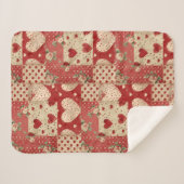 Shabby Chic Rood Patchwork Patroon Sherpa Deken (Voorkant (horizontaal))