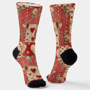 Shabby Chic Rood Patchwork Patroon Sokken