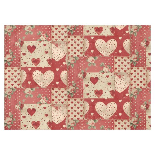 Shabby Chic Rood Patchwork Patroon Tafelkleed (Voorkant (Horizontaal))