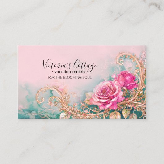 Shabby & Chic  Roos Bloemen Gepersonaliseerde Bus Visitekaartje (Voorkant)