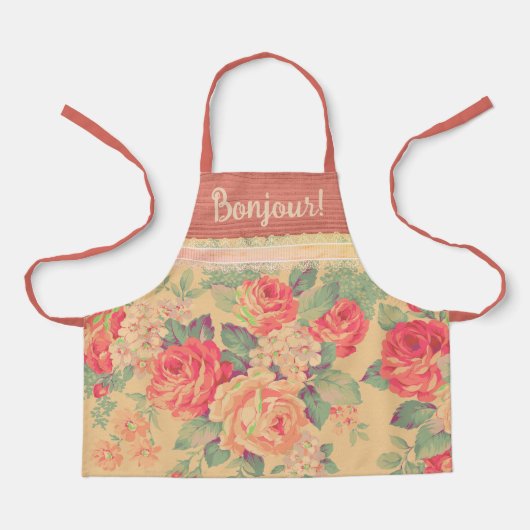Shabby Chic  Roos Bonjour Schort (Voorkant)