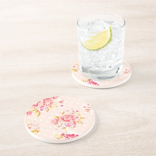 Shabby Chic Roos Dot Sandstone Onderzetters (Zijkant)