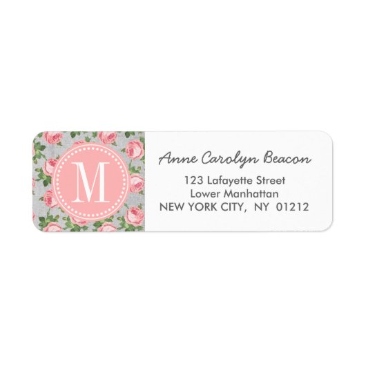 Shabby & Chic Roos Floral Gepersonaliseerd Etiket (Voorkant)