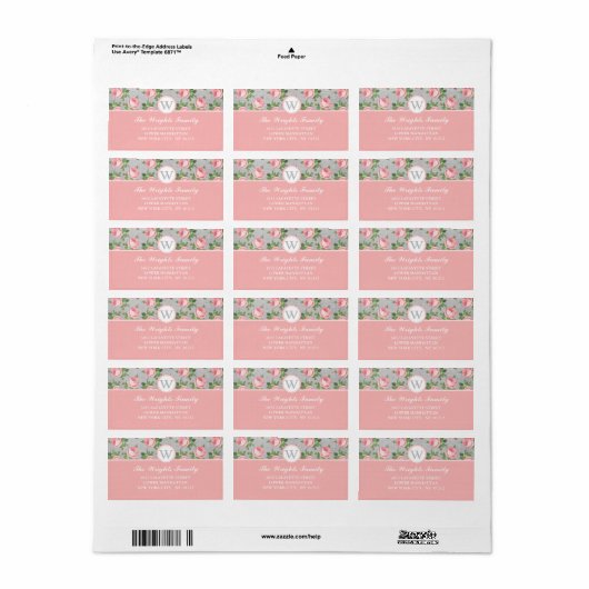 Shabby & Chic  Roos Floral Gepersonaliseerd Etiket (Full Sheet)