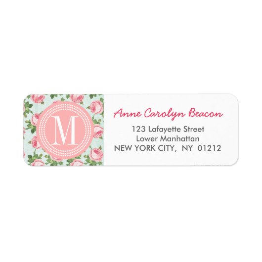 Shabby & Chic Roos Floral Gepersonaliseerd Etiket (Voorkant)