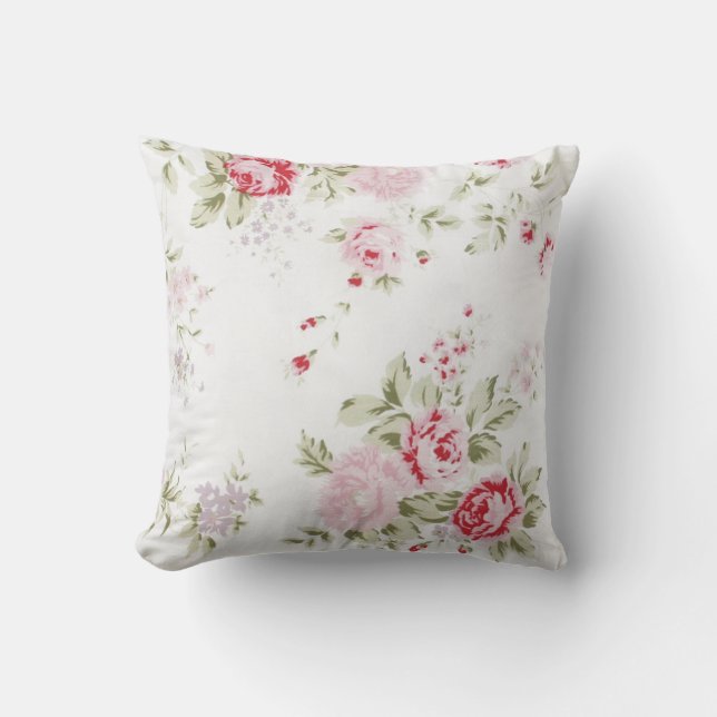 Shabby Chic Roos Floral Kussen (Voorkant)