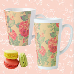 Shabby Chic Roos Floral Latte Mok