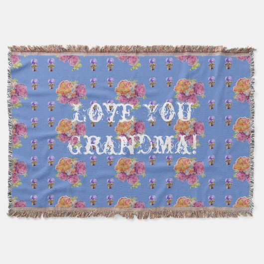 Shabby Chic Roos Floral Love You Grandma Throw Rug Deken (Voorkant)