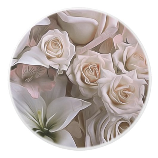 Shabby Chic Roos Floral Rustic Farmhouse Elegant Keramische Knop (Voorkant)