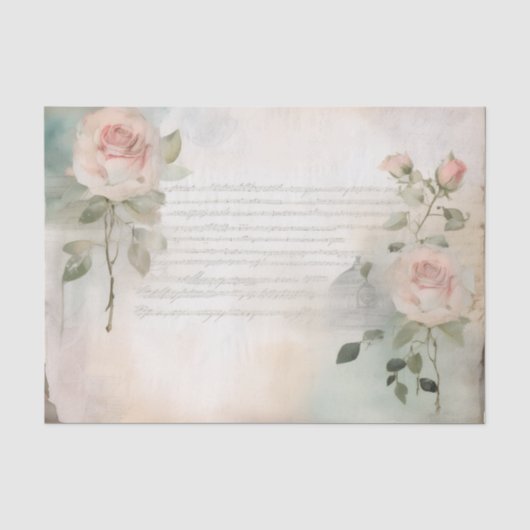 Shabby Chic Roos Frans script Tissuepapier (Voorkant)