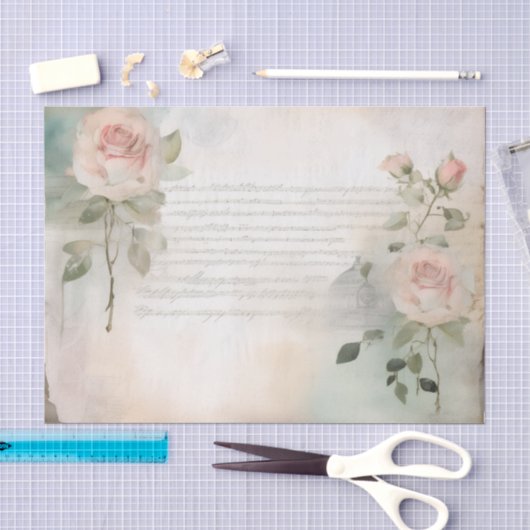 Shabby Chic Roos Frans script Tissuepapier (Craft)