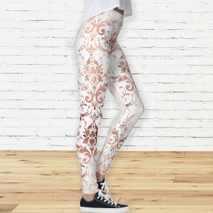 Shabby Chic Roos Gold en White Distress Damask Leggings