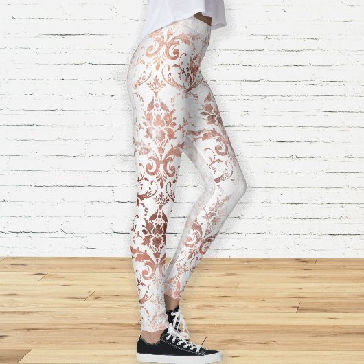 Shabby Chic Roos Gold en White Distress Damask Leggings