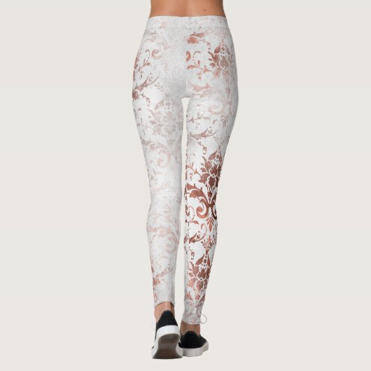 Shabby Chic Roos Gold en White Distress Damask Leggings (Achterkant)