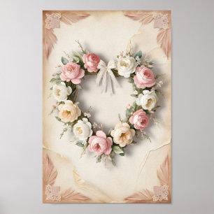 Shabby Chic Roos Hart Krans Valentijn's Wall Art Poster