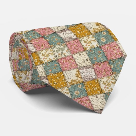 Shabby Chic Roos Quilt Patroon Stropdas (Opgerold)