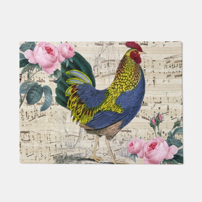 Shabby Chic Rooster Deurmat (Voorkant)