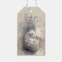 Shabby Chic roze baby wieg Cadeaulabel