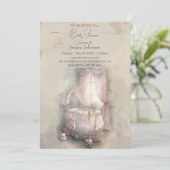 Shabby Chic roze babybedBaby Shower Kaart (Staand voorkant)