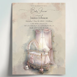 Shabby Chic roze babybedBaby Shower Kaart