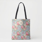 Shabby Chic Roze Bloem Monogram Tote Bag (Voorkant)